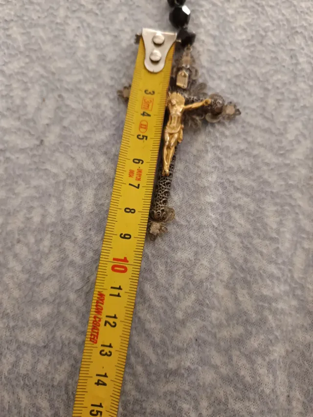 Antico e grande Rosario in argento filigrana e ebano