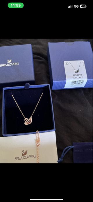 Collar Cisne Swarovski Dorado y Rosa