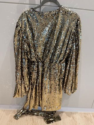 Vestido lentejuelas dorado y multicolor