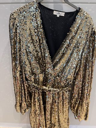 Vestido lentejuelas dorado y multicolor