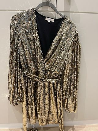 Vestido lentejuelas dorado y multicolor