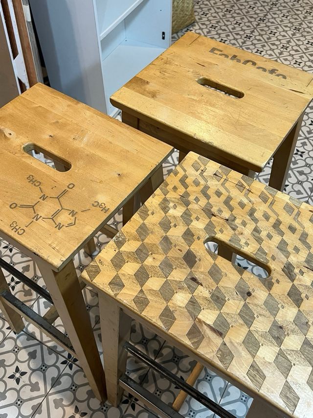 3 Taburetes Altos Madera y Metal