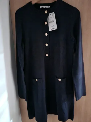 Vestido Zara Negro Talla M Botones Dorados
