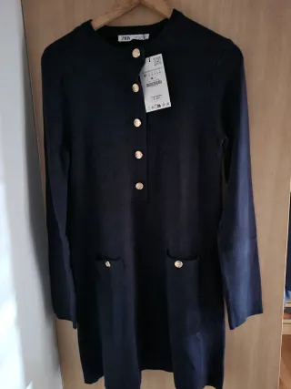 Vestido Zara Negro Talla M Botones Dorados