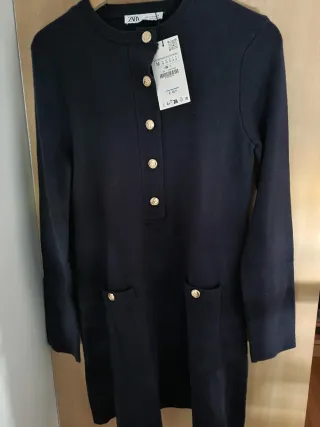 Vestido Zara Negro Talla M Botones Dorados