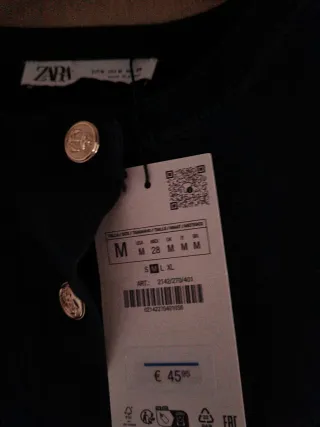 Vestido Zara Negro Talla M Botones Dorados