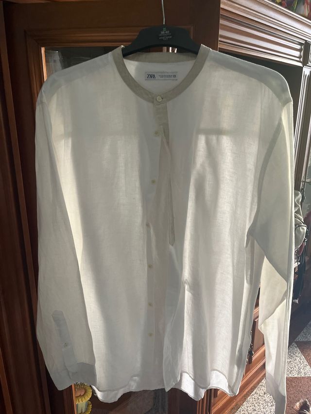 Camisa Zara Blanca Manga Larga Cuello Mao Talla XX