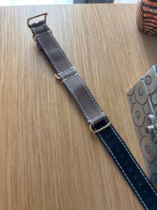 Correa de ante gris con hebilla dorada