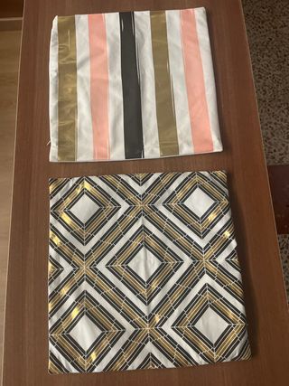 2 Fundas Cojín Terciopelo Dorado y Blanco