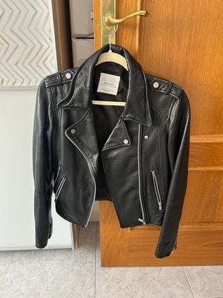 Cazadora Biker Piel Negra Mango