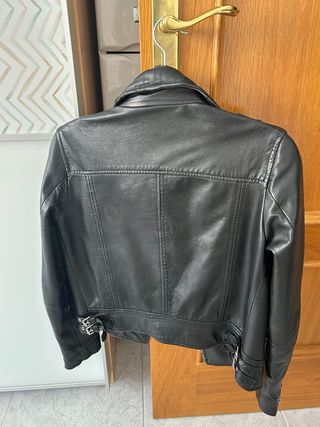 Cazadora Biker Piel Negra Mango