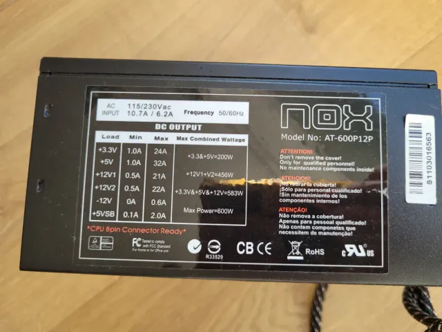 Fuente Alimentación NOX AT-600P12P