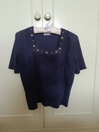 Conjunto falda y cuerpo azul de ante