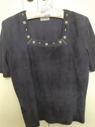 Conjunto falda y cuerpo azul de ante