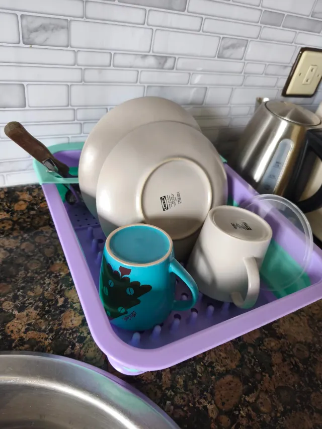 Escurreplatos plegable morado y verde