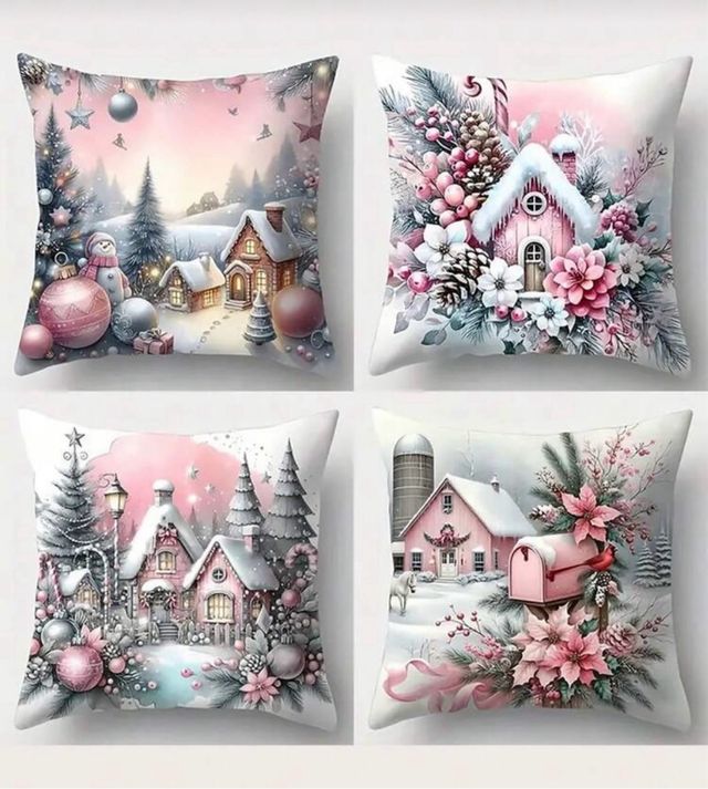 4 Fundas de cojines  Navideño Rosa