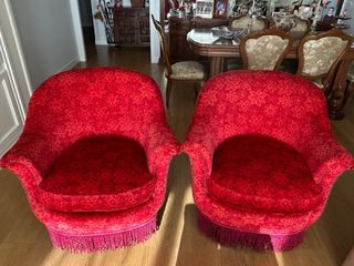 2 Poltroncine Vintage Rosse con Imbottitura in Piume