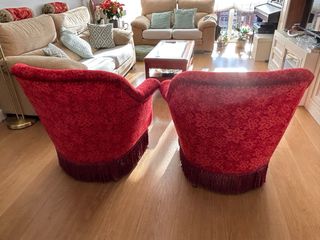 2 Poltroncine Vintage Rosse con Imbottitura in Piume