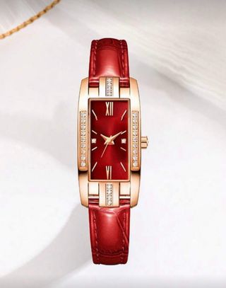 Reloj fino elegante mujer dorado y rojo