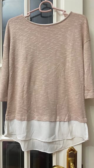 Camiseta punto Stradivarius rosa Talla S