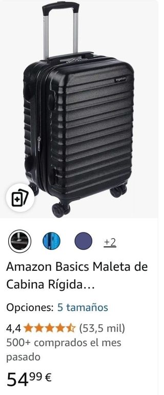 Maleta AmazonBasics Negra Rígida 4 Ruedas, 53,5 cm