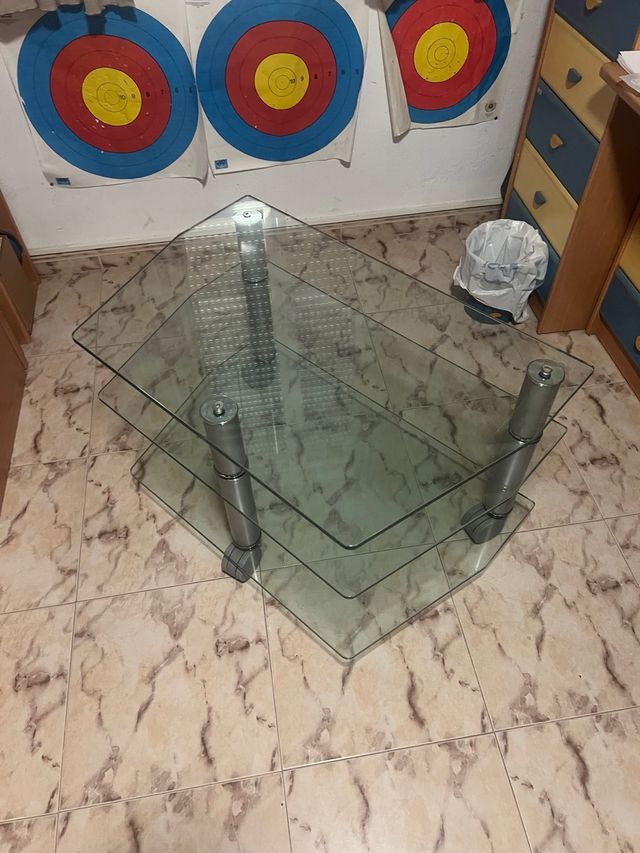 Mesa de centro cristal y metal