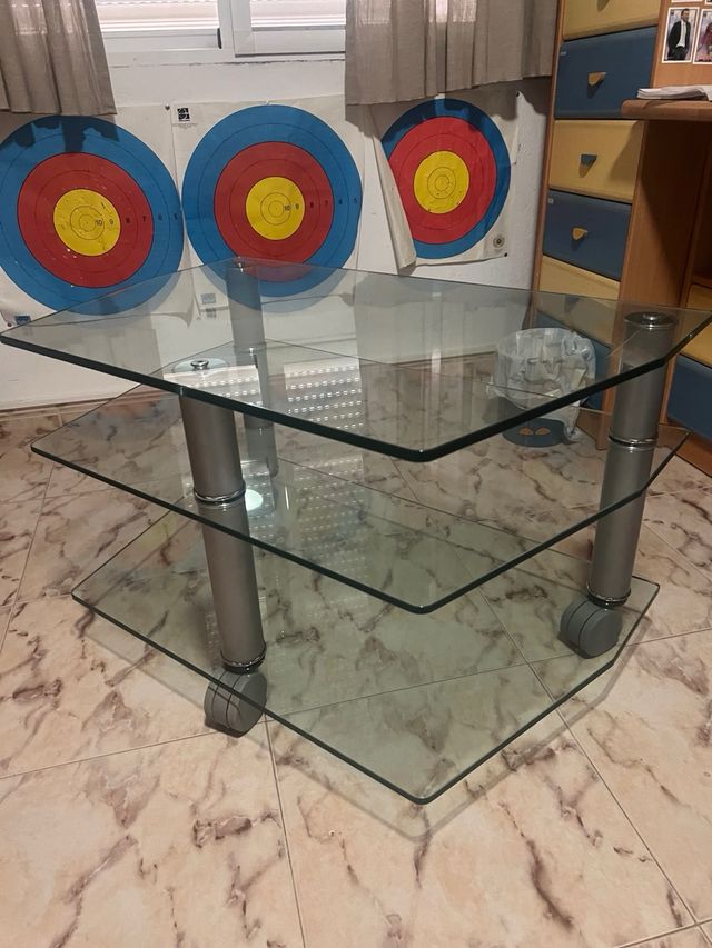 Mesa de centro cristal y metal