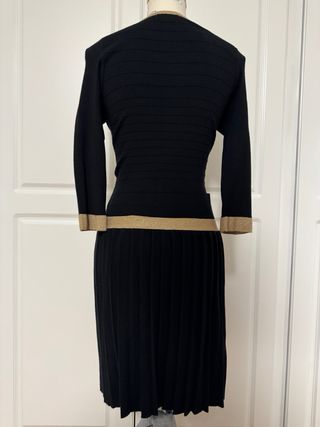 Vestido Vintage Punto Plisado Negro y Dorado
