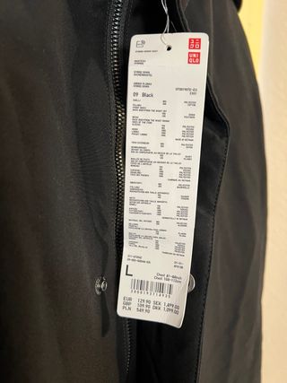 Abrigo Híbrido Plumas Uniqlo Negro Talla L
