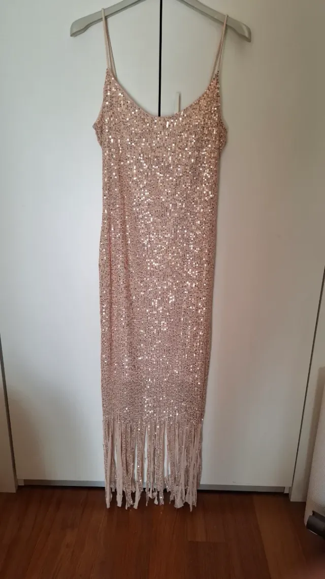Abito lungo paillettes frange