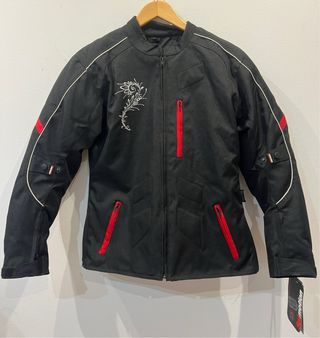 Chaqueta Moto Mujer Negra con Bordado
