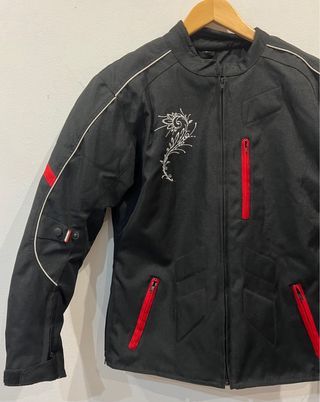 Chaqueta Moto Mujer Negra con Bordado