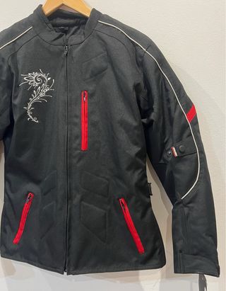 Chaqueta Moto Mujer Negra con Bordado