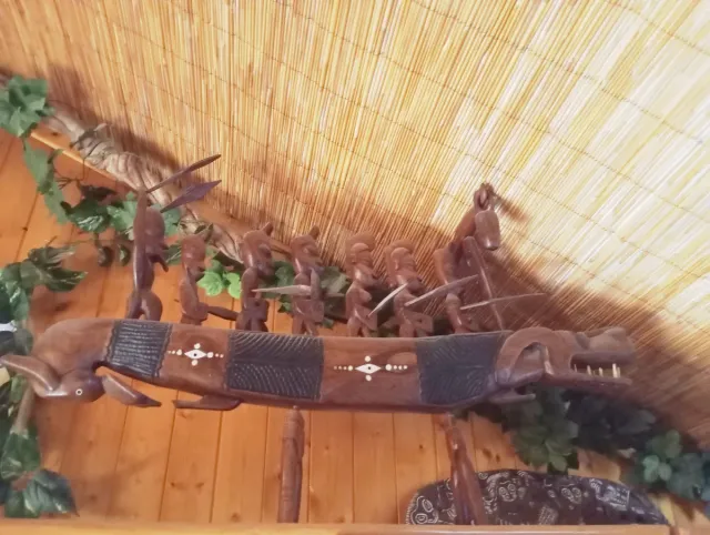 Figura Canoa Africana Madera Tallada