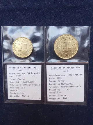 Mali 50 e 100 Franchi 1975 FAO Monete