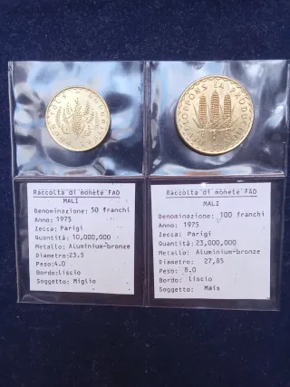 Mali 50 e 100 Franchi 1975 FAO Monete