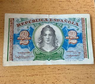 Billete 2 Pesetas República Española 1938