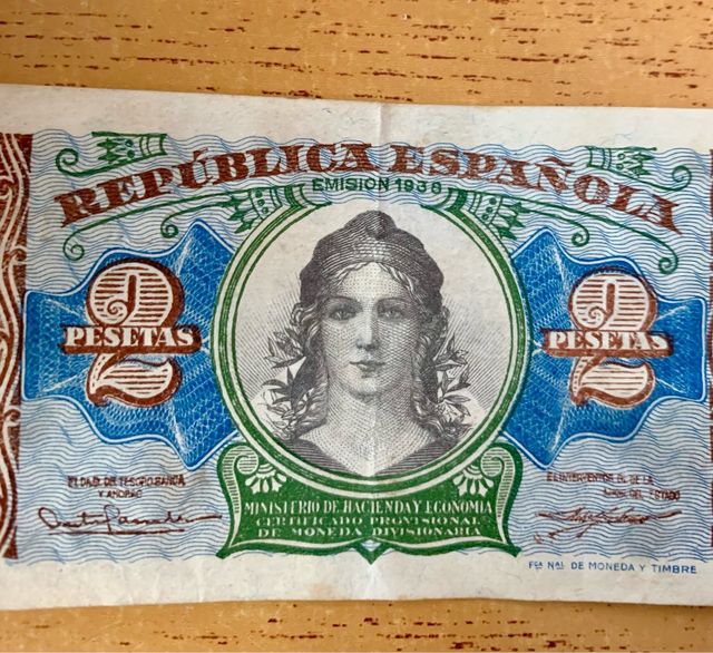 Billete 2 Pesetas República Española 1938