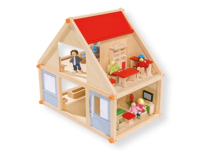 Casa de muñecas de madera con accesorios