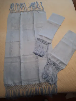 Set 3 Asciugamani lino azzurri con frangia