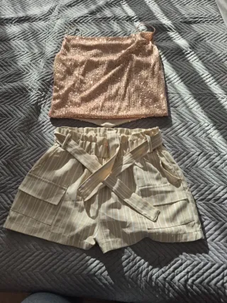 Conjunto Top Lentejuelas y Shorts Rayas