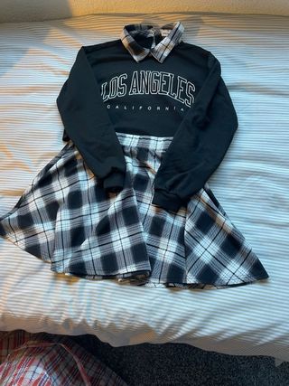 Conjunto falda y top cuadros manga larga