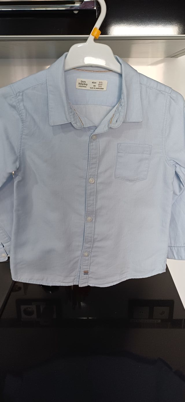 Camisa Zara Baby Boy Talla 3/4 Años Azul Claro