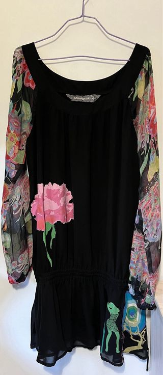 Vestido Desigual Negro Multicolor