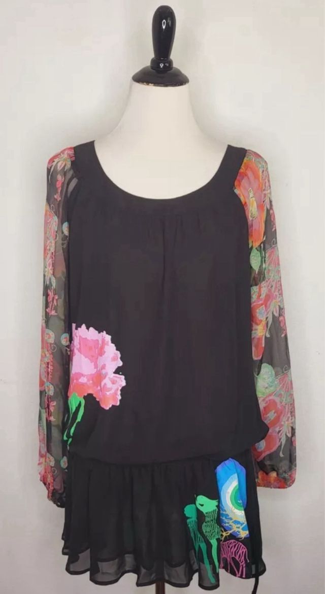 Vestido Desigual Negro Multicolor