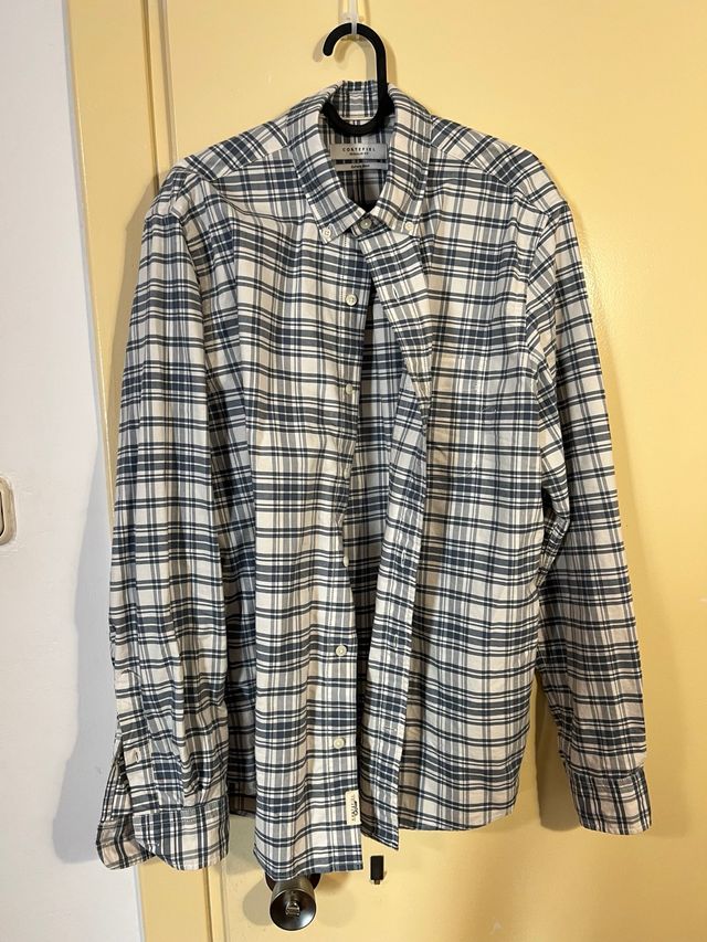 Camisa de cuadros Cortefiel gris y blanca