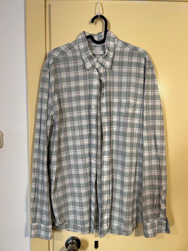 Camisa de cuadros Cortefiel gris y blanca