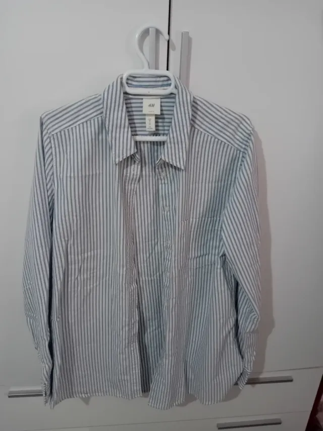 Camisa H&M Rayas Verticales Celeste M