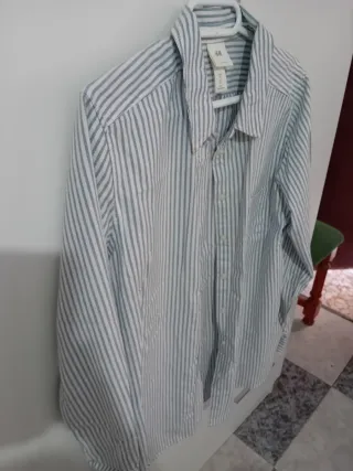 Camisa H&M Rayas Verticales Celeste M