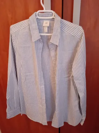 Camisa H&M Rayas Verticales Celeste M